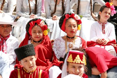 Children in traditional costumes clipart