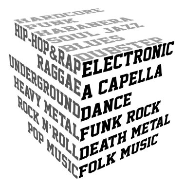Typography with music genres clipart