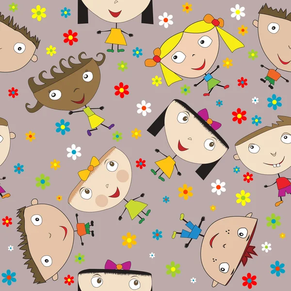 Naadloze patroon met gelukkige kinderen en bloemen — Stockfoto