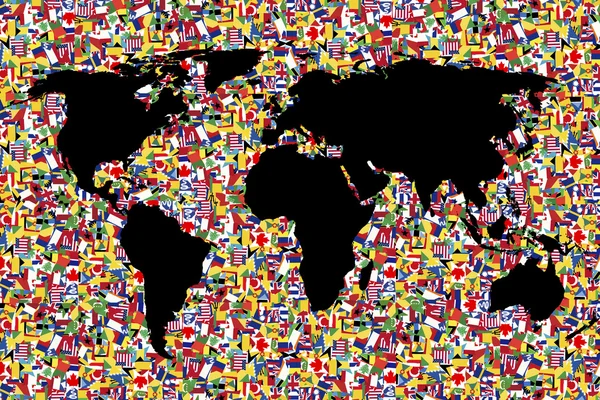 Mapa świata na tle z flagi — Zdjęcie stockowe