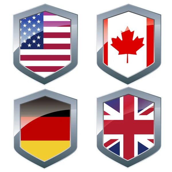 Silver shileds with flags — Stock Photo, Image