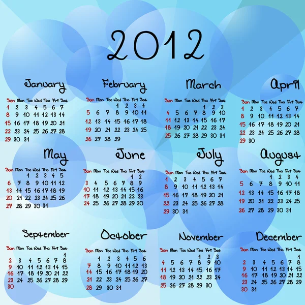 水色の背景上の 2012 年カレンダー — ストック写真