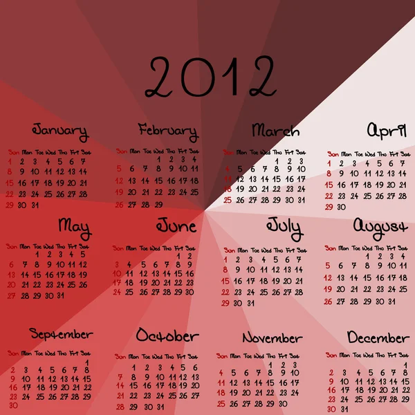 2012 kalender på röda abstrakt bakgrund — Stockfoto