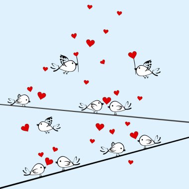 Kuşlar ve kalpleri ile Sevgililer günü arka plan
