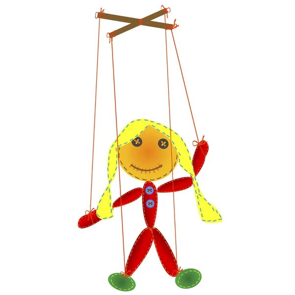 Marioneta hecha a mano, marioneta en una cuerda — Vector de stock