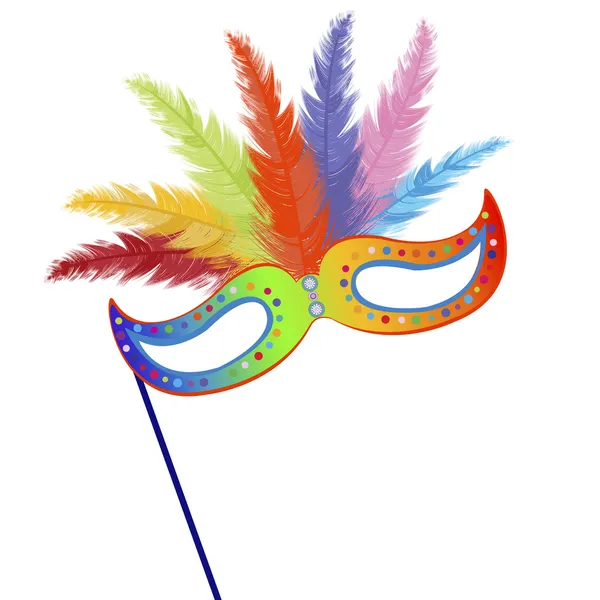 Máscara de grama mardi colorida com penas — Vetor de Stock