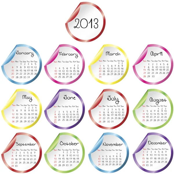 Calendar for 2013 with stickers — Stock Vector