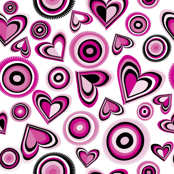 Arrière-plan avec des cœurs roses et cercles — Image vectorielle