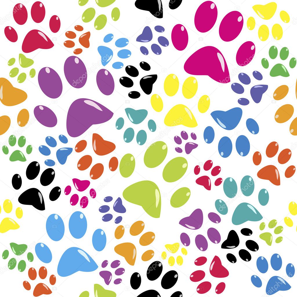 Seamless pattern with colored paws