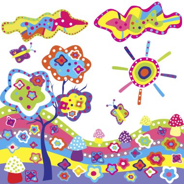 Funky background with colorful elements from nature clipart