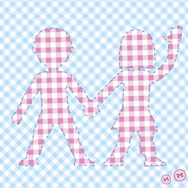 Background with two children, colored table cloth — Stock Vector