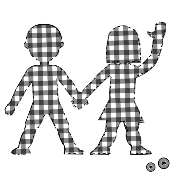 Crianças casal patchwork têxtil —  Vetores de Stock