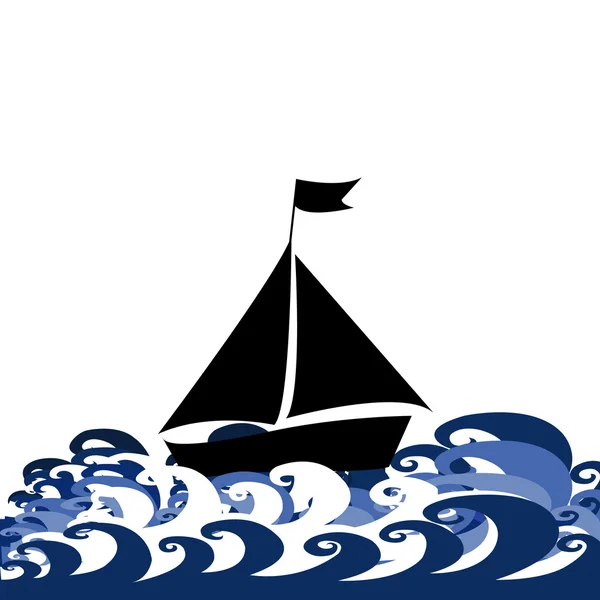 Ilustrace s sylized lodí a vlny — Stockový vektor