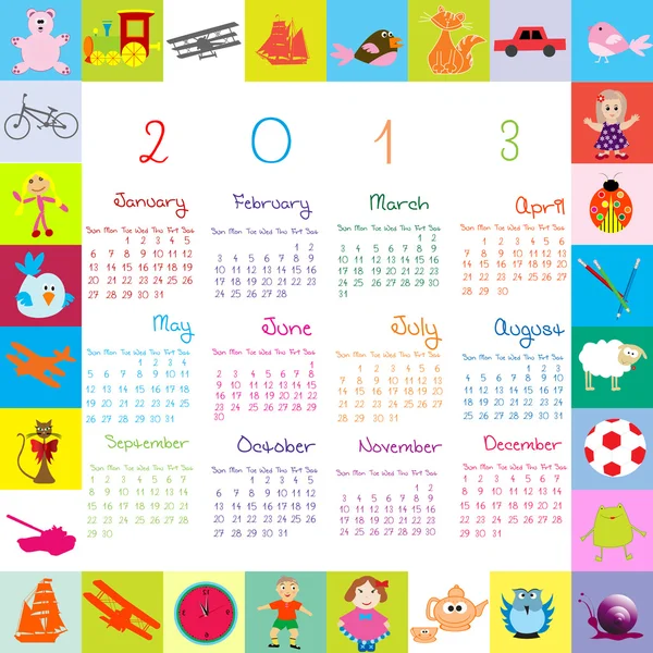 Calendrier 2013 pour les enfants — Image vectorielle