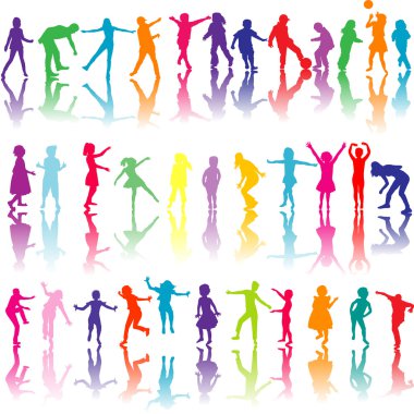 Set of colored children silhouettes playing clipart