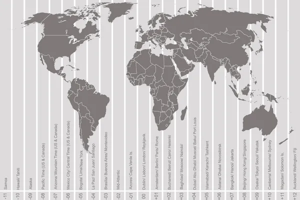 Mapa do mundo e fusos horários —  Vetores de Stock