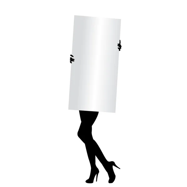 Sexy vrouw silhouet bedrijf een banner in haar handen — Stockvector