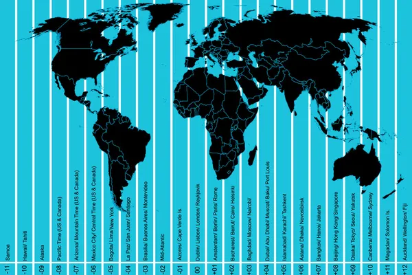 Världskarta och tidszoner — Stock vektor