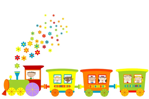 Treno con bambini felici — Vettoriale Stock