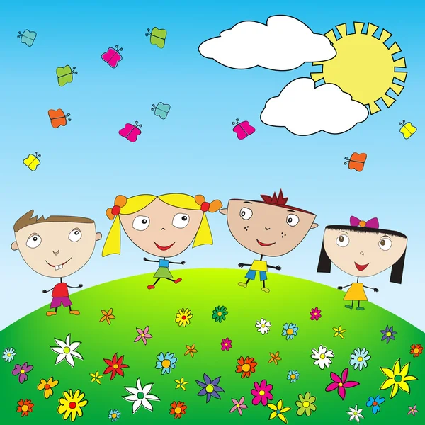 Happy kids outdoor — Stock Vector