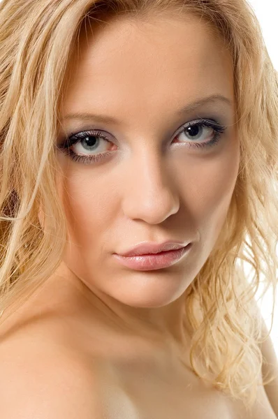 흰색 바탕에 아름 다운 여자 금발 절연 — 스톡 사진