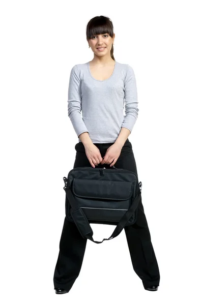 黒いバッグとブルネットの美しい少女 — ストック写真
