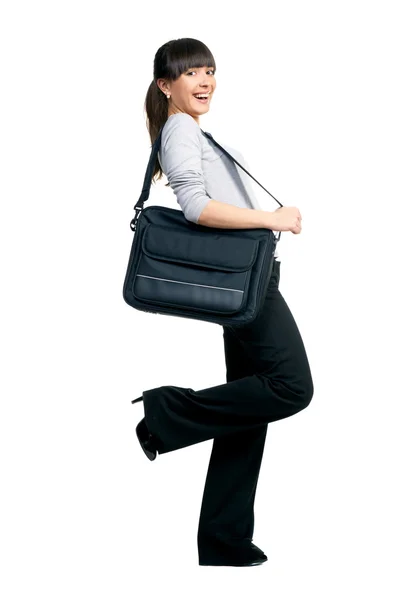 Beautiful girl brunette with black bag — Stock Photo, Image