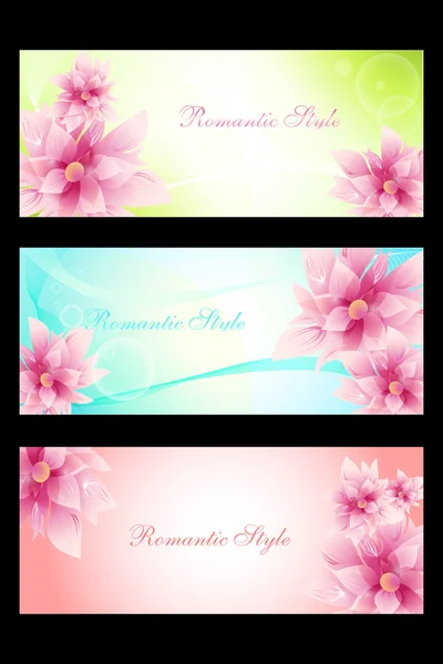 Set of romantic style cards with beautyful flowers — Stock Vector