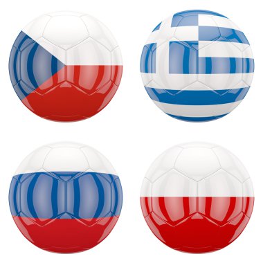 3D soccer balls with group A teams flags clipart