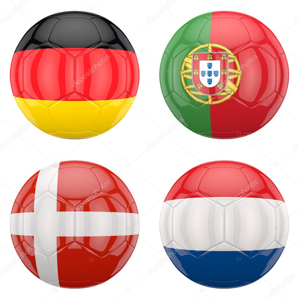 3D soccer balls with group B teams flags