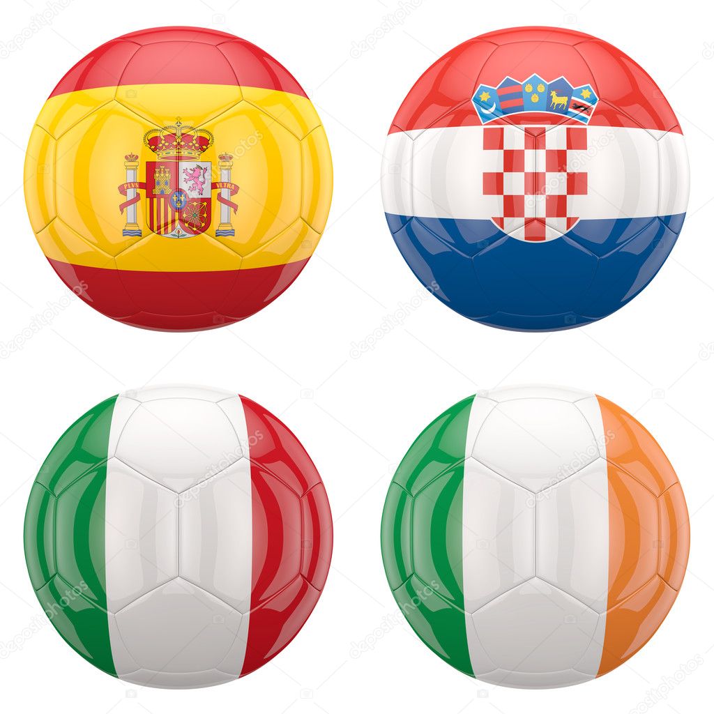 3D soccer balls with group C teams flags