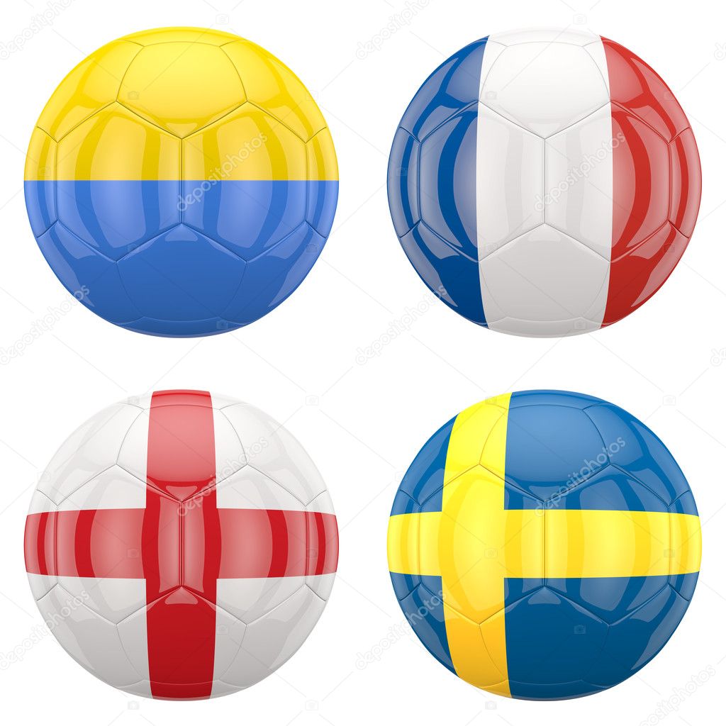 3D soccer balls with group D teams flags