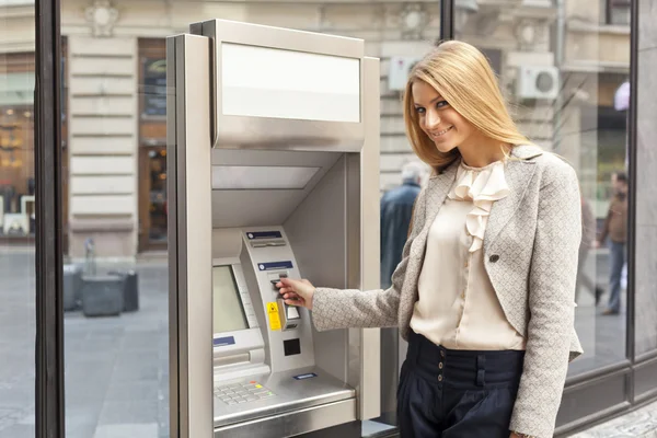 stock image Woman use Bank ATM