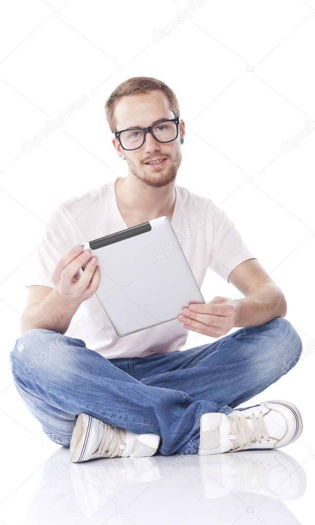 Good Looking Smart Nerd Man With Tablet Computer