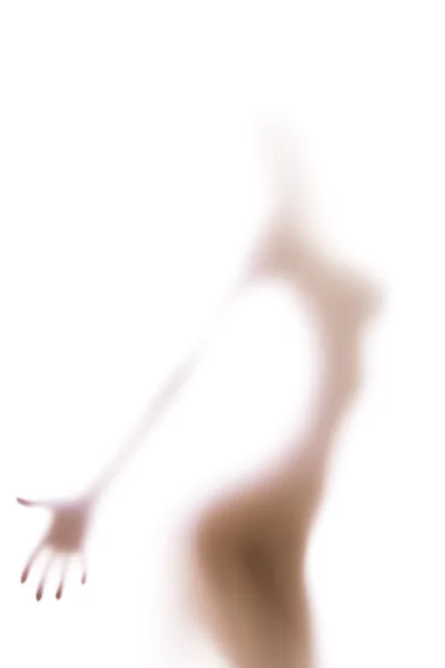 stock image Blurred glass of bathroom hiding sexy woman silhouette, hand in