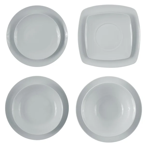 Juego de platos blancos vacíos — Foto de Stock