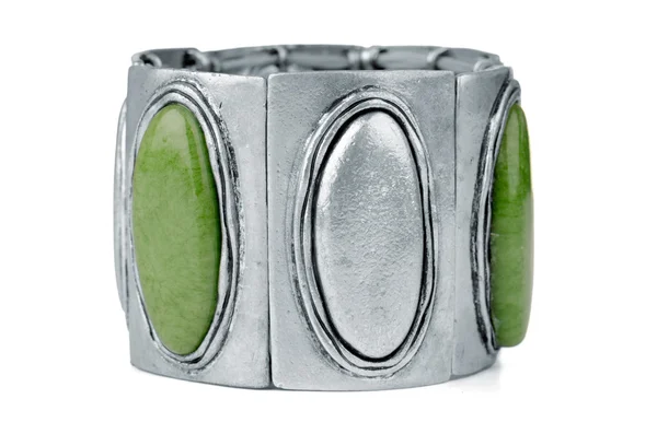 Silver bracelet with green gemstones — Stock Photo, Image