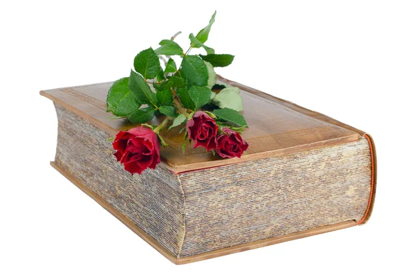 Czerwone róże w zamkniętą księgą — Zdjęcie stockowe