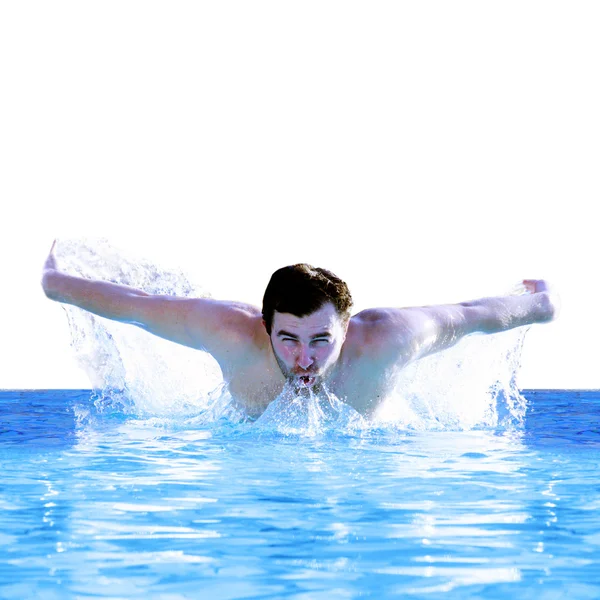 Člověk plave pomocí motýl — Stock fotografie