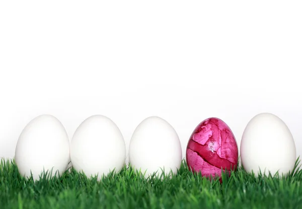 En rosa ägg mellan vita — Stockfoto