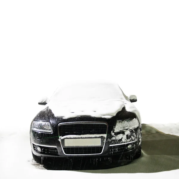 Black car on the winter road — Stock Photo, Image