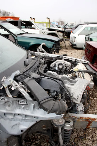 stock image Damaged vehicles at the scrap yard