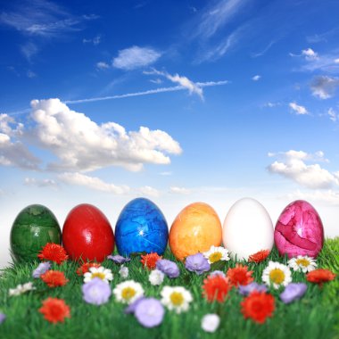 Easter eggs in grass clipart