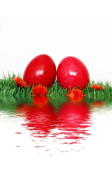 Beautiful decoration with red Easter eggs — Stock Photo, Image