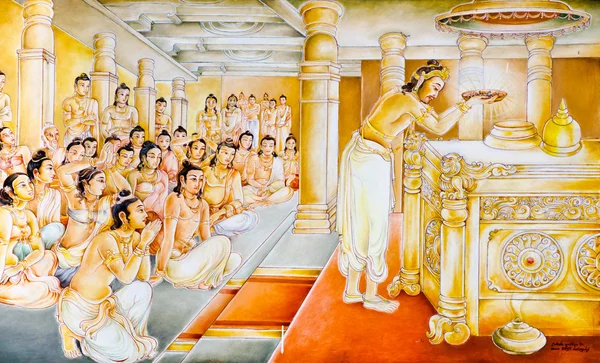 Религиозная живопись в буддийском храме — стоковое фото