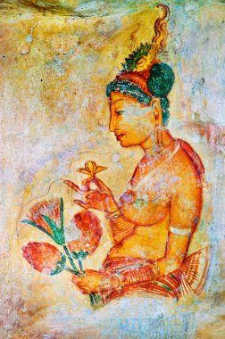 Ancient frescos on mount Sigiriya, Sri Lanka ( Ceylon ). clipart