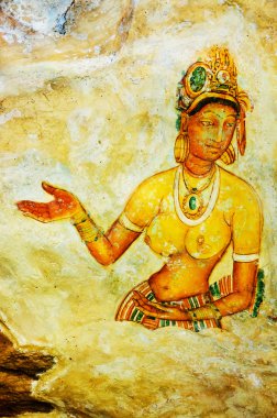 Sigiriya Dağı'ndaki antik freskler, Sri Lanka ( Seylan ).