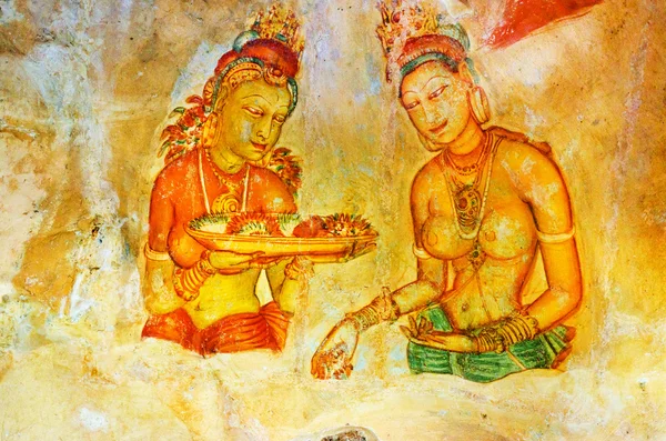 Antigos frescos no monte Sigiriya, Sri Lanka (Ceilão  ). — Fotografia de Stock