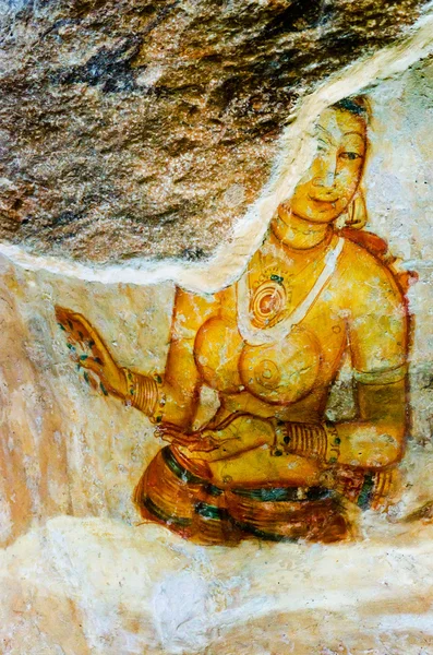Antigos frescos no monte Sigiriya, Sri Lanka (Ceilão  ). — Fotografia de Stock