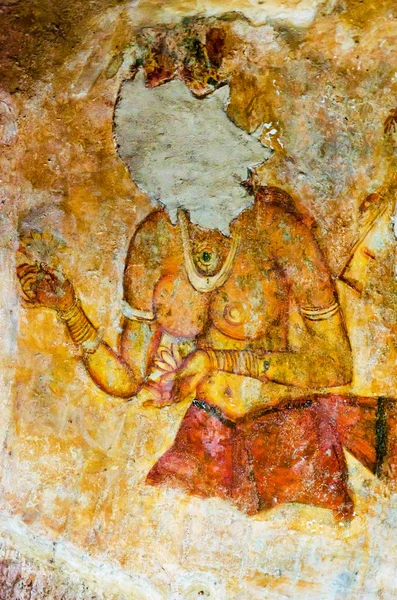 Ancient frescos on mount Sigiriya, Sri Lanka ( Ceylon ). — Stock Photo, Image